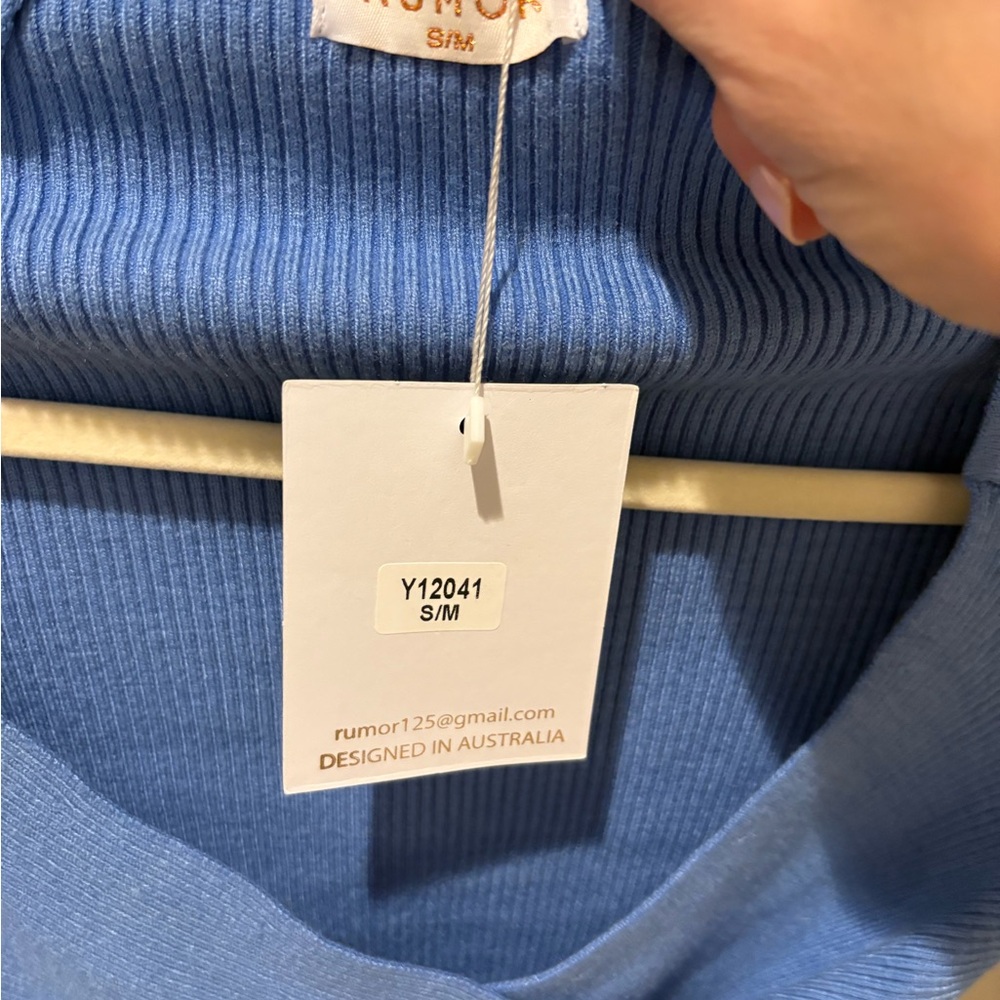 Blue Ribbed Wrap Crop Top - Picture 3 of 4